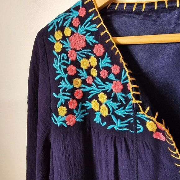 EUC THML BLUE COTTON EMBROIDERED BOHO SHORT DRESS SIZE SMALL - Picture 3 of 16